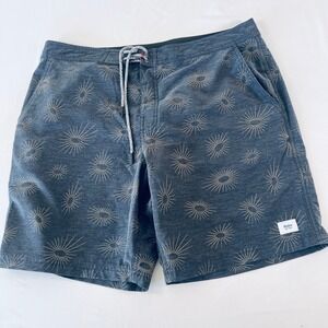 Katin Mens Board Shorts Size 34 Grey Sunburst Pattern Stretch Surf Trunks